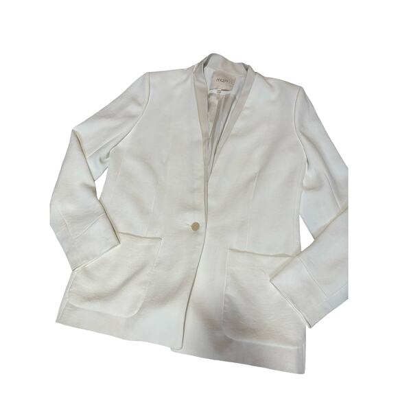 Maje Leather Trimmed White Crepe Blazer Jacket Size 40 / US 8 - Picture 5 of 7